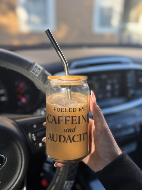 The Caffeine & Audacity Glass Tumbler